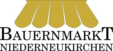 Logo - Gelbe Markise auf grau/kariertem Untergrund; davor die Aufschrift Bauernmarkt Niederneukirchen